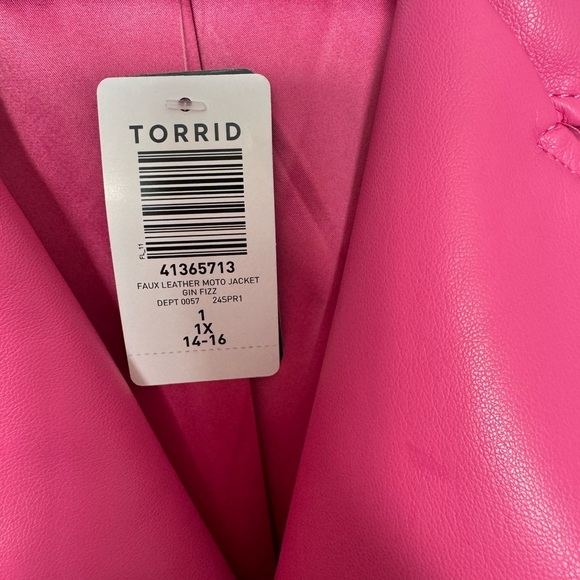 NWT Torrid Hot Pink Faux Leather Moto Jacket Size 1 (14/16) - Picture 7 of 7